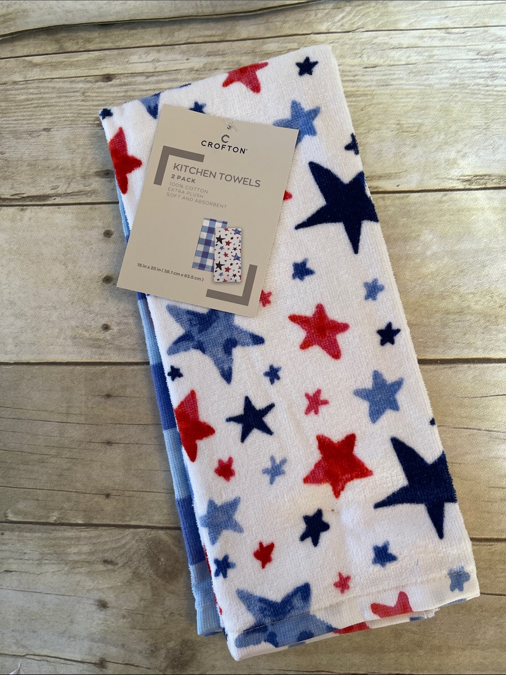 Set of Two Crofton Cotton Kitchen Towels Patriotic Set Red White & Blue
